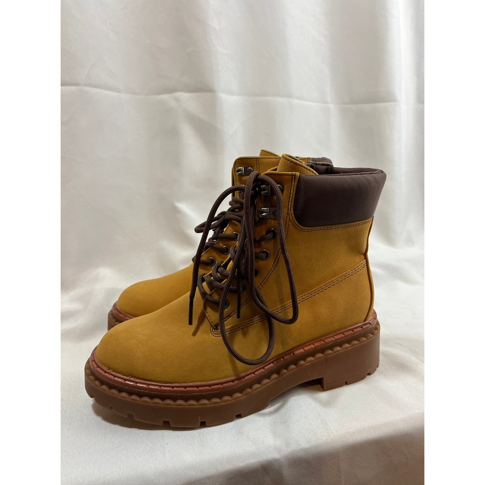 Wild Fable Womens Lace Up Side Zip Combat Boots Wheat Yellow Size 8 Memory Foam